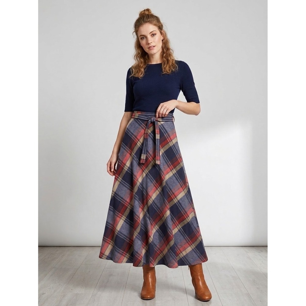 Vintage 70s Casual Corner Plaid Maxi Skirt XS Belted Academia Preppy Retro Boho